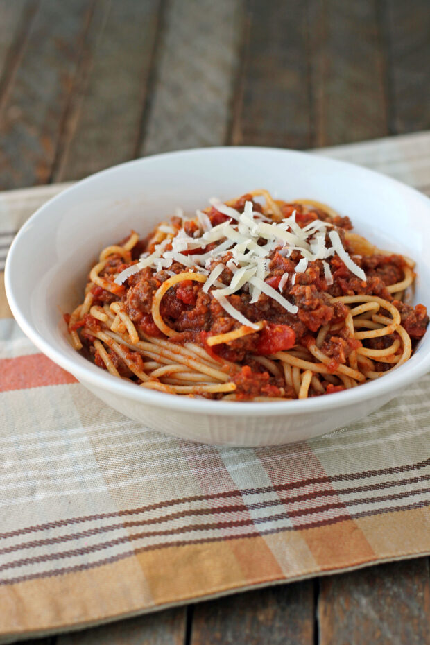 Spaghetti with Bolognese Sauce in a bowl