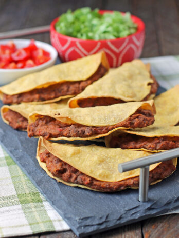 Baked Beef and Bean Tacos piled on a platter