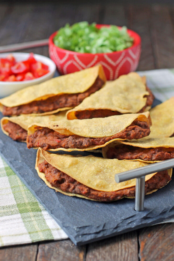 Baked Beef and Bean Tacos piled on a platter