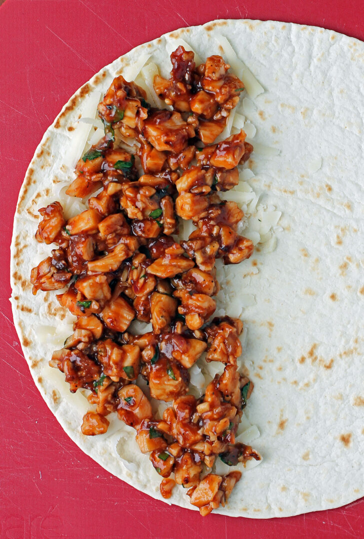 Barbecue Chicken Quesadilla open being filled