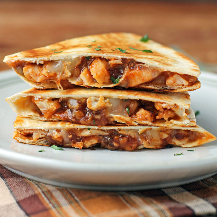 Barbecue Chicken Quesadilla pieces plated