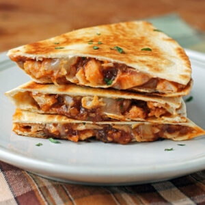 Barbecue Chicken Quesadilla stacked on a plate