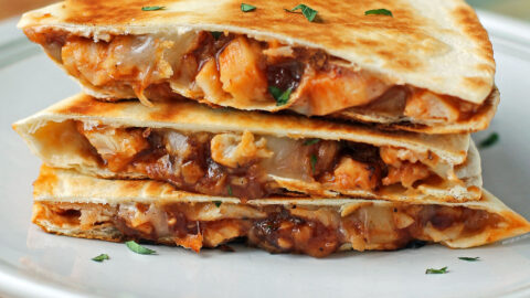 Barbecue Chicken Quesadilla stacked on a plate