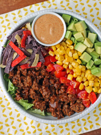 Beef Taco Salad with Salsa-Ranch Dressing in a bowl