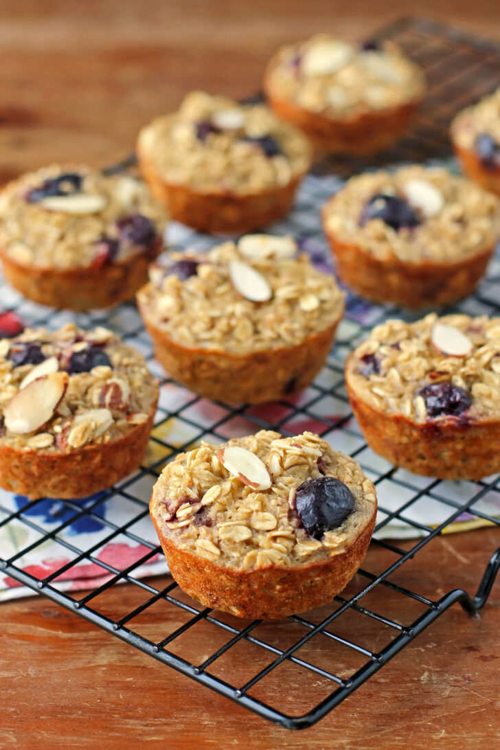 Cherry Almond Baked Oatmeal Singles on a cooling rack