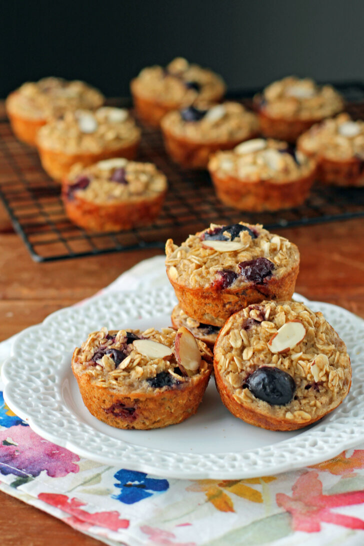 Cherry Almond Baked Oatmeal Singles on a plate