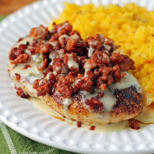 Chori Pollo plated with rice