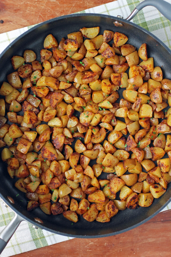 Skillet Breakfast Potatoes cooked in the pan