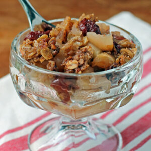 Cherry Apple Crisp served in a dish