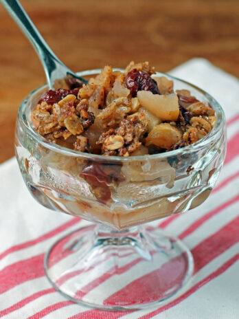 Cherry Apple Crisp served in a dish
