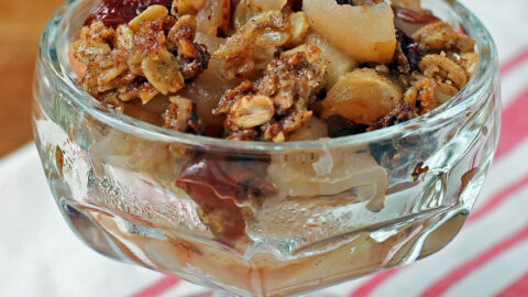 Cherry Apple Crisp served in a dish