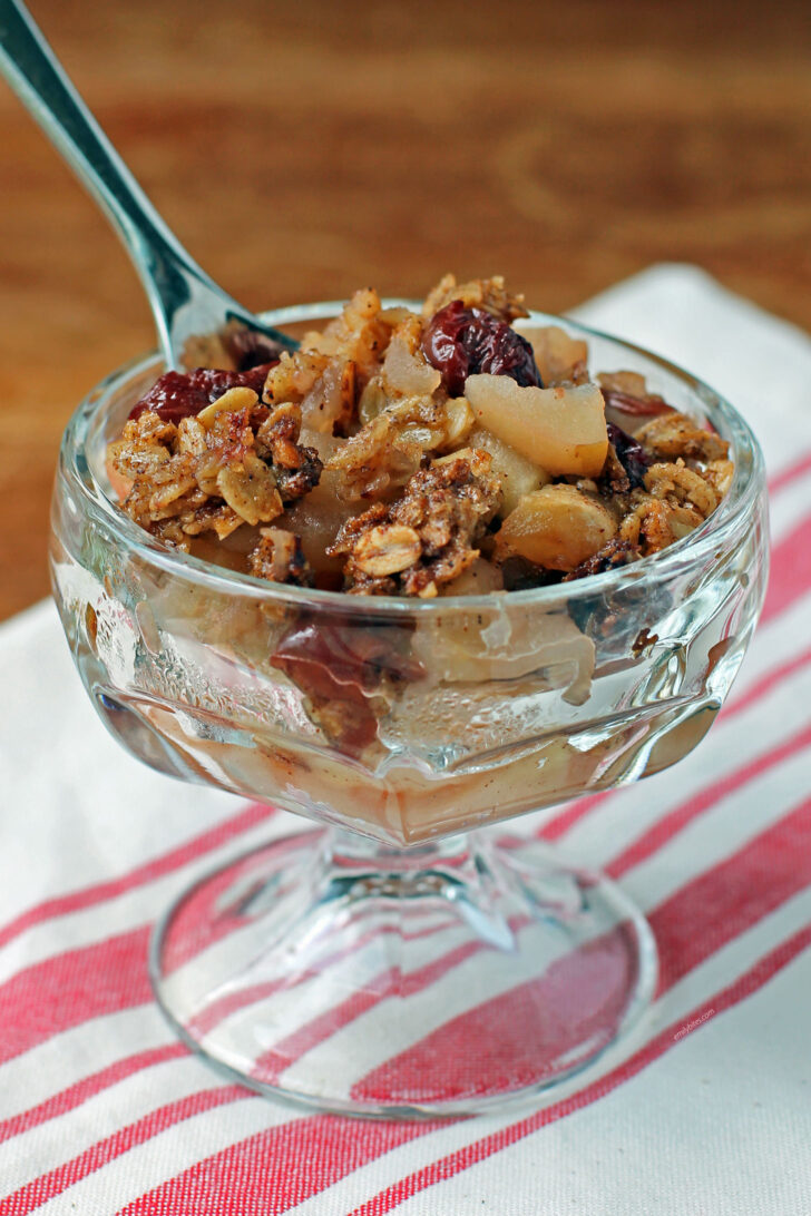 Cherry Apple Crisp served in a dish