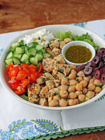 Mediterranean Chicken Chopped Salad in a bowl