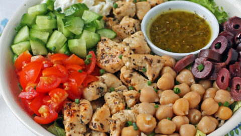 Mediterranean Chicken Chopped Salad in a bowl