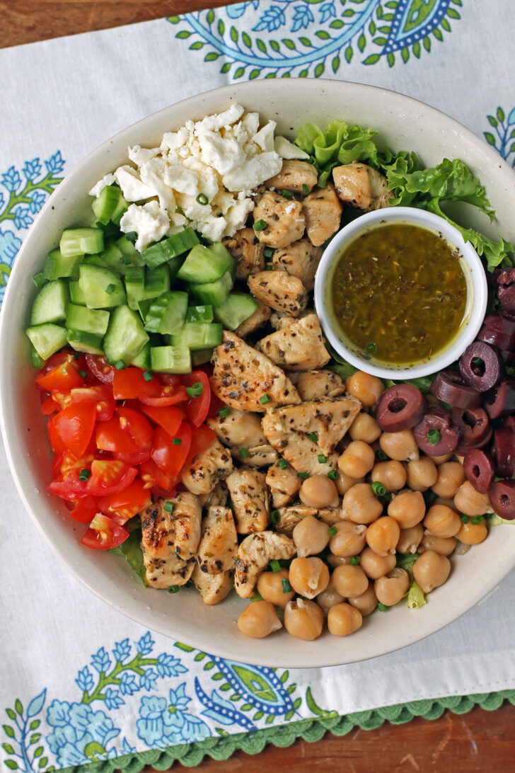 Mediterranean Chicken Chopped Salad overhead shot