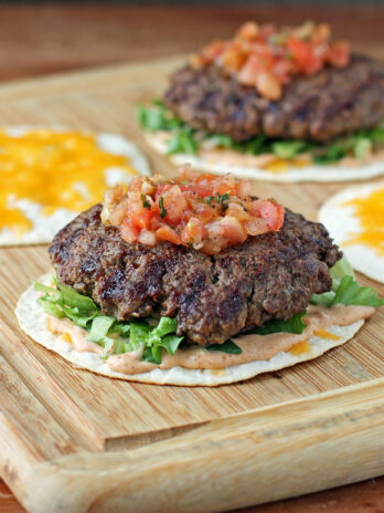 Quesadilla Burgers open on a cutting board