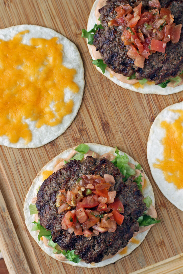 Quesadilla Burgers open overhead view