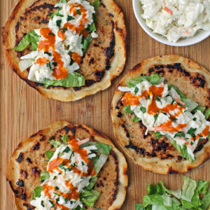 Buffalo Chicken Smashed Tacos with toppings