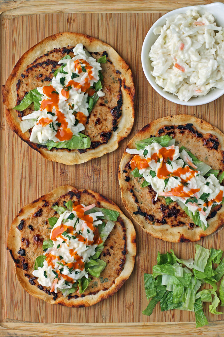 Buffalo Chicken Smashed Tacos with toppings