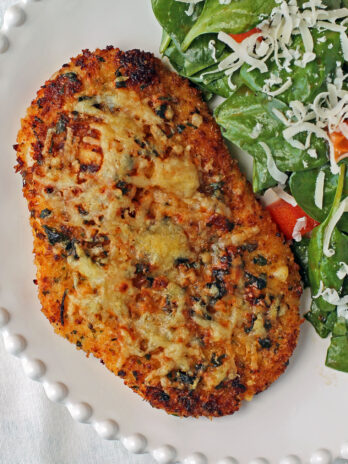 Crispy Garlic Parmesan Chicken breast close up