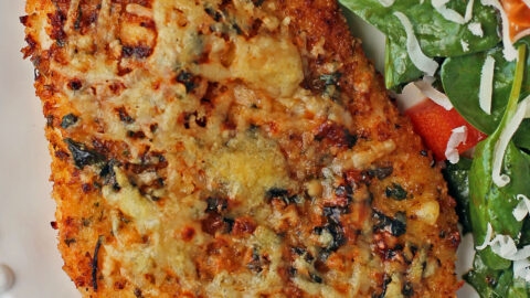 Crispy Garlic Parmesan Chicken breast close up