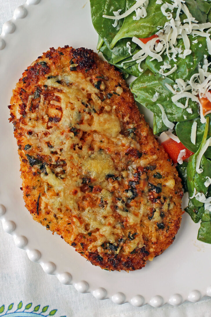 Crispy Garlic Parmesan Chicken breast close up