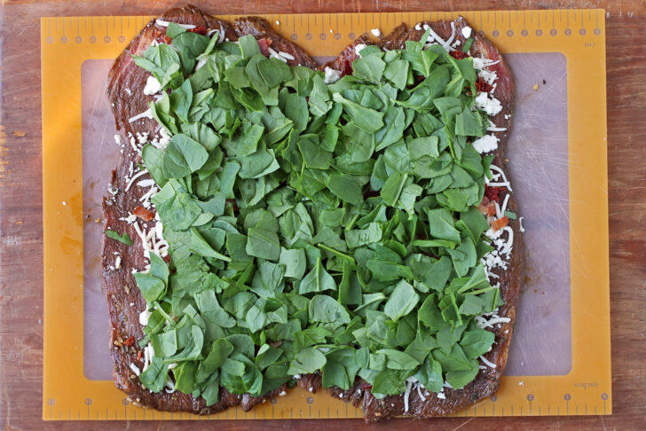 Stuffed Balsamic Flank Steak Pinwheels before rolling