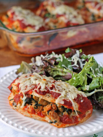 Italian Sausage Stuffed Chicken Bake on a plate
