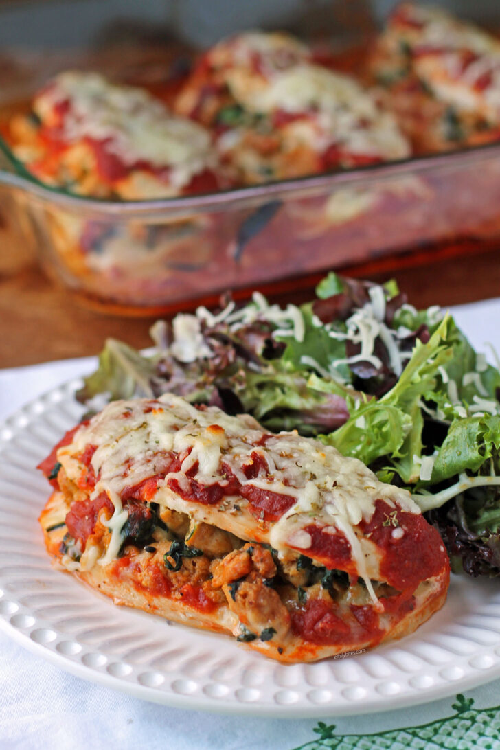 Italian Sausage Stuffed Chicken Bake on a plate