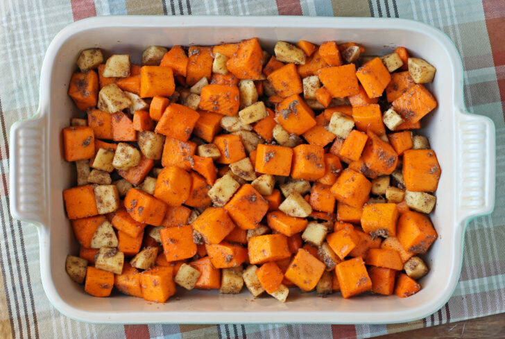 Maple Bacon Butternut Squash and Apple Bake before baking