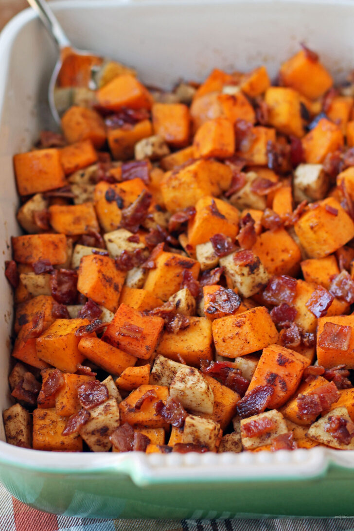 Maple Bacon Butternut Squash and Apple Bake close up