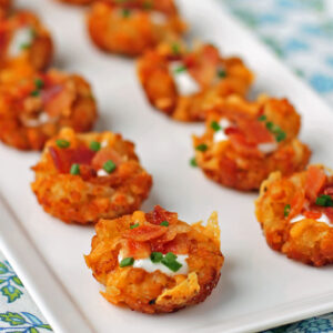 Mini Loaded Tater Tot Cups on a platter