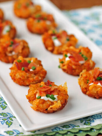 Mini Loaded Tater Tot Cups on a platter