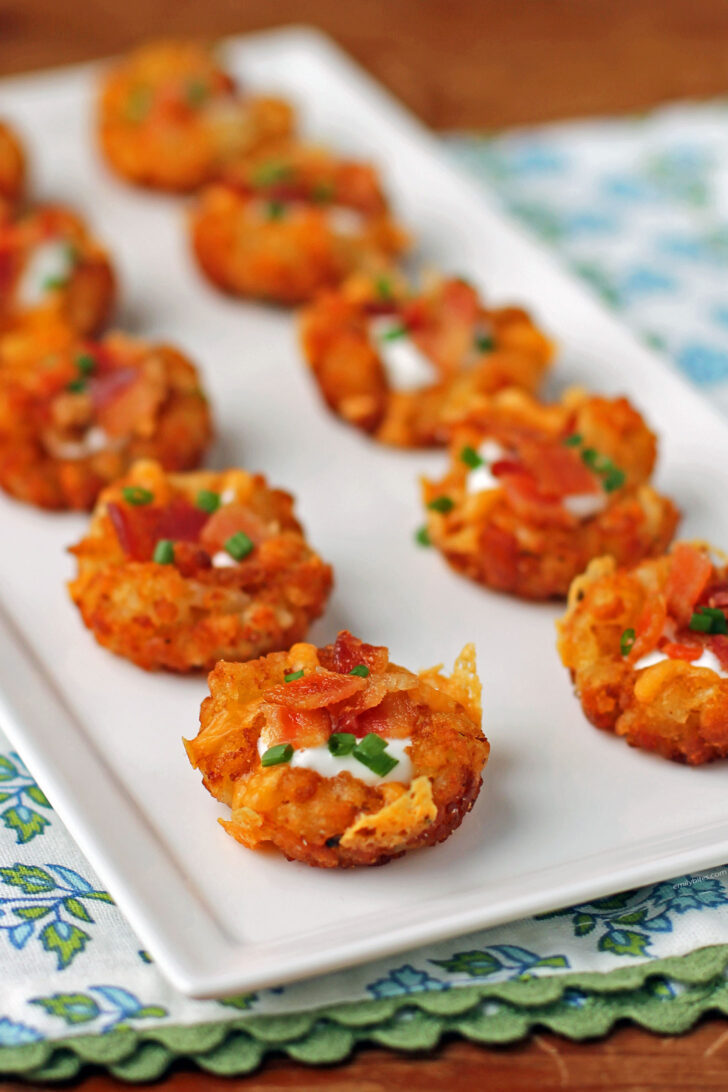 Mini Loaded Tater Tot Cups on a platter