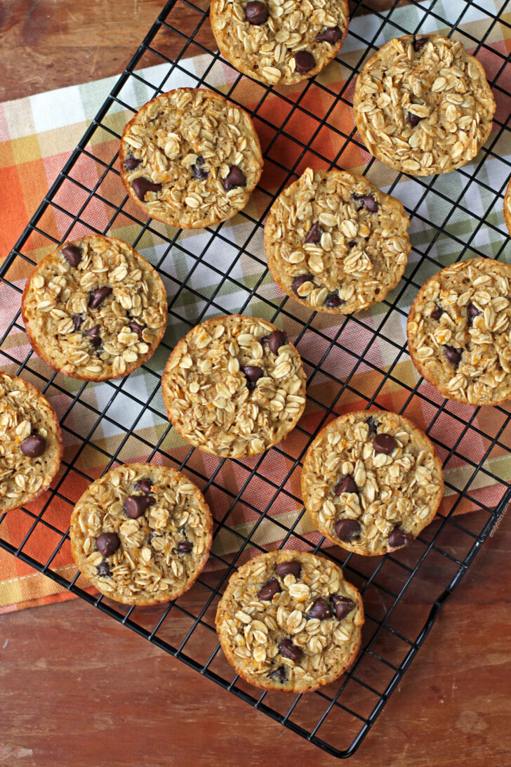 Orange Chocolate Baked Oatmeal Singles cooling on a rack