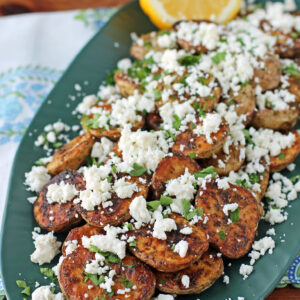 Greek Roasted Potatoes with Feta close up