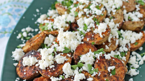 Greek Roasted Potatoes with Feta close up
