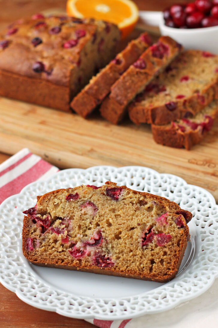 Orange Cranberry Bread slice on a plate