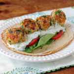 Greek Chicken Meatball Sandwich on a plate