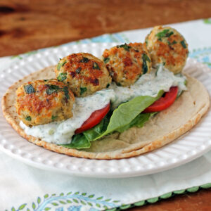 Greek Chicken Meatball Sandwich on a plate