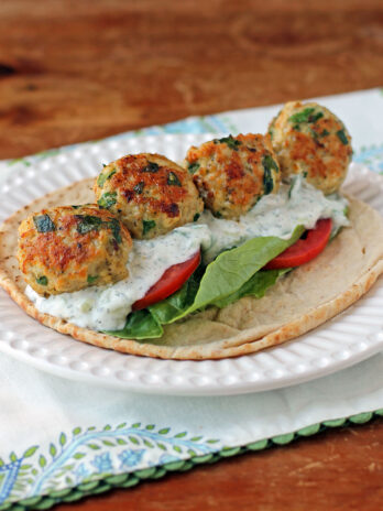 Greek Chicken Meatball Sandwich on a plate