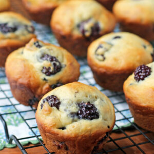 Blackberry Vanilla Muffins cooling on the rack
