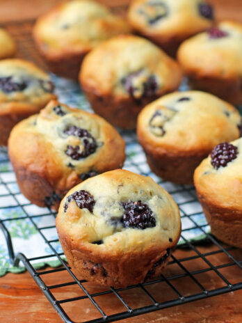 Blackberry Vanilla Muffins cooling on the rack