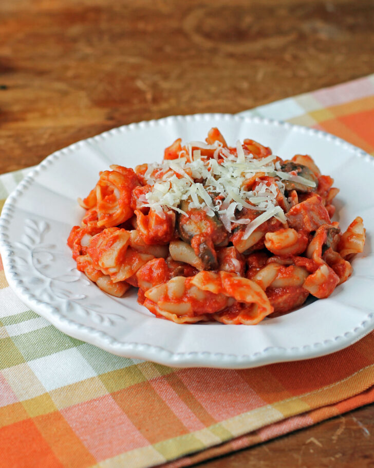 Creamy Tomato Pasta with Ham in a bowl