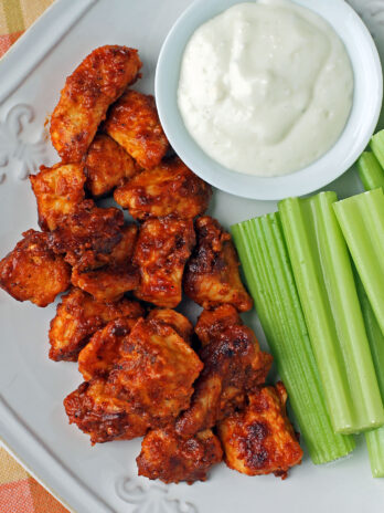 Spicy Buffalo Chicken Bites on a plate close up