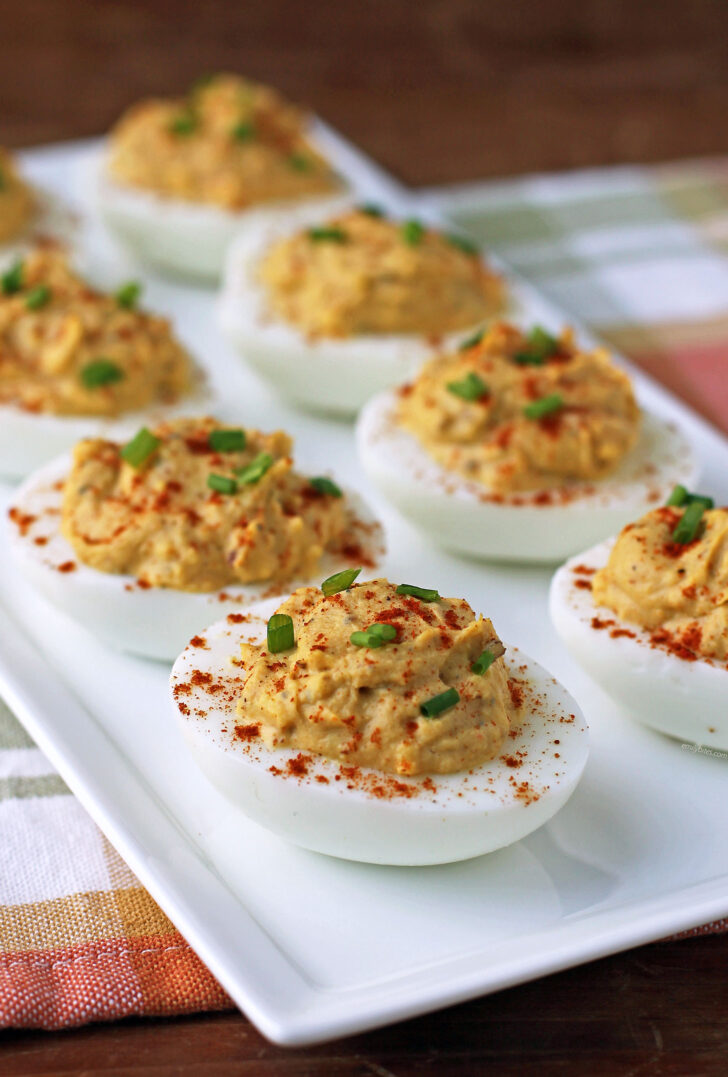 Cajun Deviled Eggs on a platter