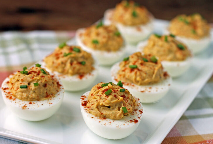 Cajun Deviled Eggs lined up