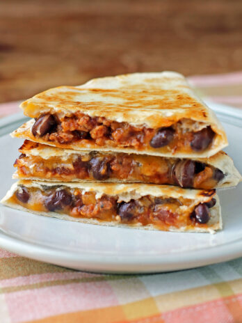 Chorizo Black Bean Quesadilla stacked on a plate