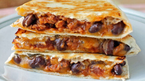 Chorizo Black Bean Quesadilla stacked on a plate
