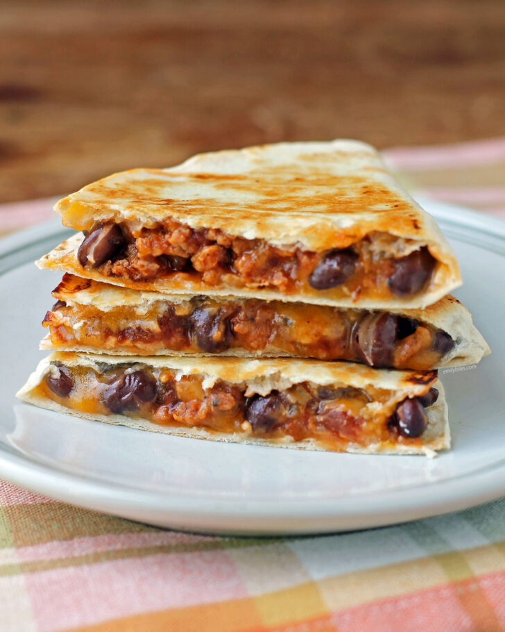 Chorizo Black Bean Quesadilla stacked on a plate